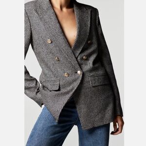 NEW! Zara Black/White Checked Houndstooth Double Breasted Blazer, Jacket Size XS